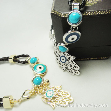Handmade Blue Evil Eye Leather Bracelet With Hamsa Pendant